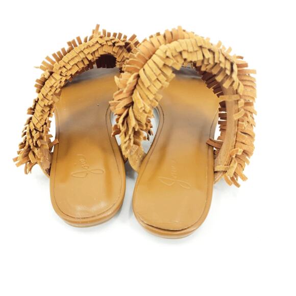 Joie Pippa Tan Suede Fringe Strap Slip On Sandal Size 6 Western Boho Hippie - Picture 5 of 7